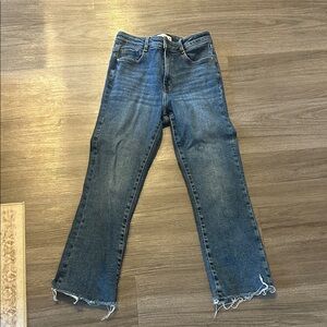 Zara Straight Leg Frayed Hem Jeans - Blue